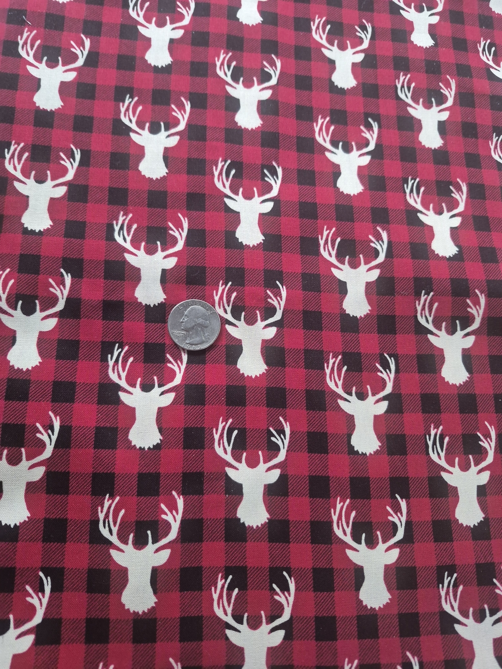Reindeer Red Black Check Cotton Fabric 1 5/8 Yards 32” Wide Quilting Sew Crafts